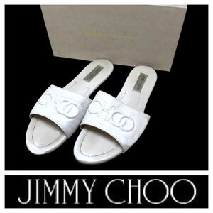 Jimmy Choo Tiaret Flat Sandals Size 40 US 10 White Calf Leather Dust Bag Boxed